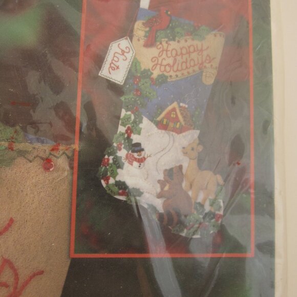 Vintage Bucilla Stocking Kit Woodland Holidays Christmas Deer Racoon NOS 84944 - Picture 3 of 5